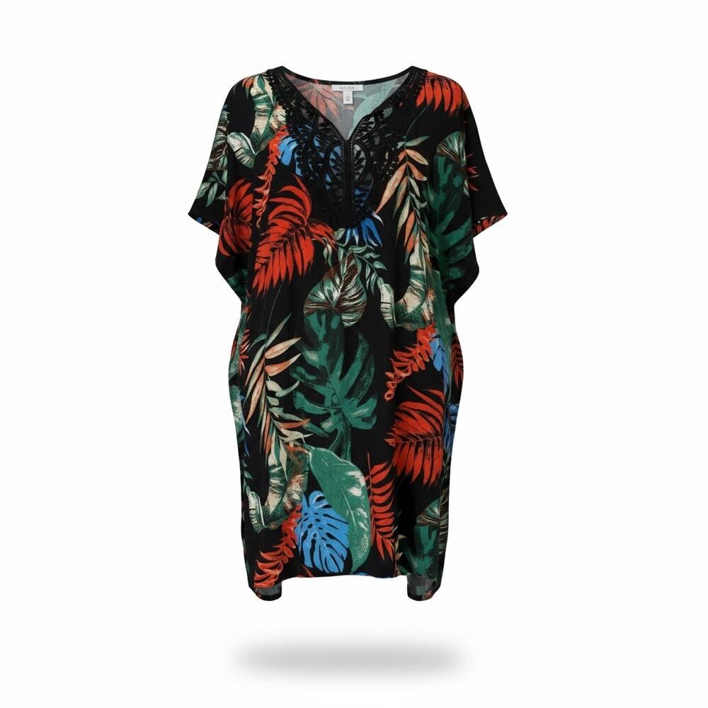 Ekouaer Women Tropical Multicolor Floral Print V-Neck Coverup Size L-NWOT
